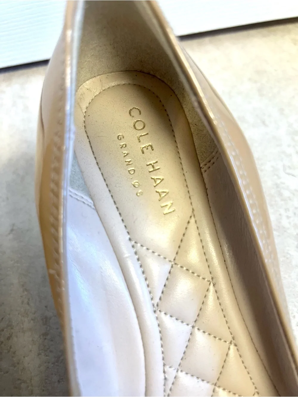 Cole Haan Grand.OS Patent Leather Nude Beige Wedge Pumps Almond Toe Women’s 7B